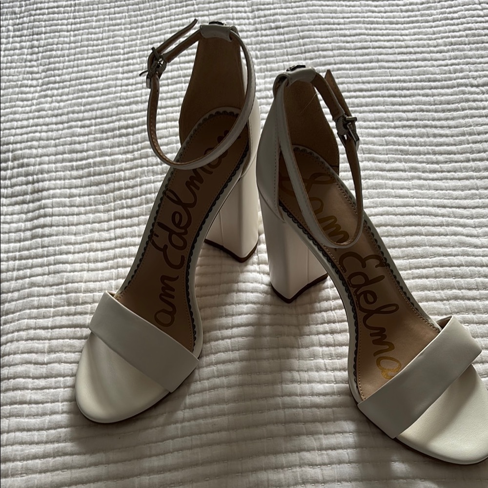 Sam Edelman White Heeled Sandals with Chunky Heel